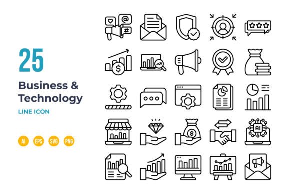 Clean Outline Icons for Business and Technology Projects