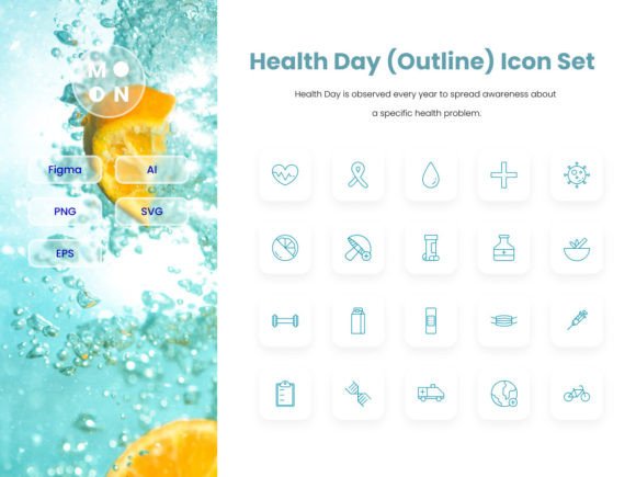 Elevate Your Health and Wellness Projects with the Health Day Outline Icon Set