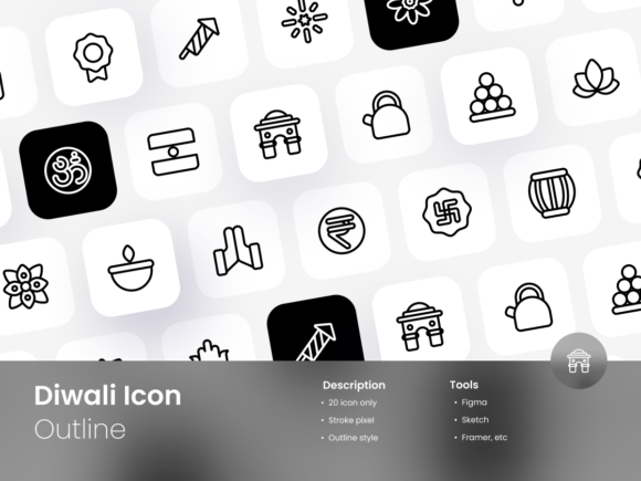 Illuminate Your Projects with a Diwali Outline Icon Set