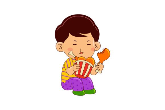 Unlock Creative Storytelling with a Boy Kids Eating Fried Chicken Illustration Pack
